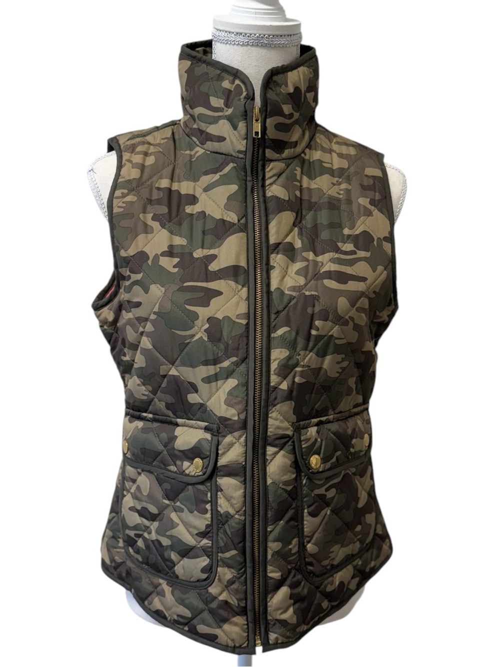 Cynthia Rowley Camo Quilted Vest Size Small Puffer Utility Jacket Green